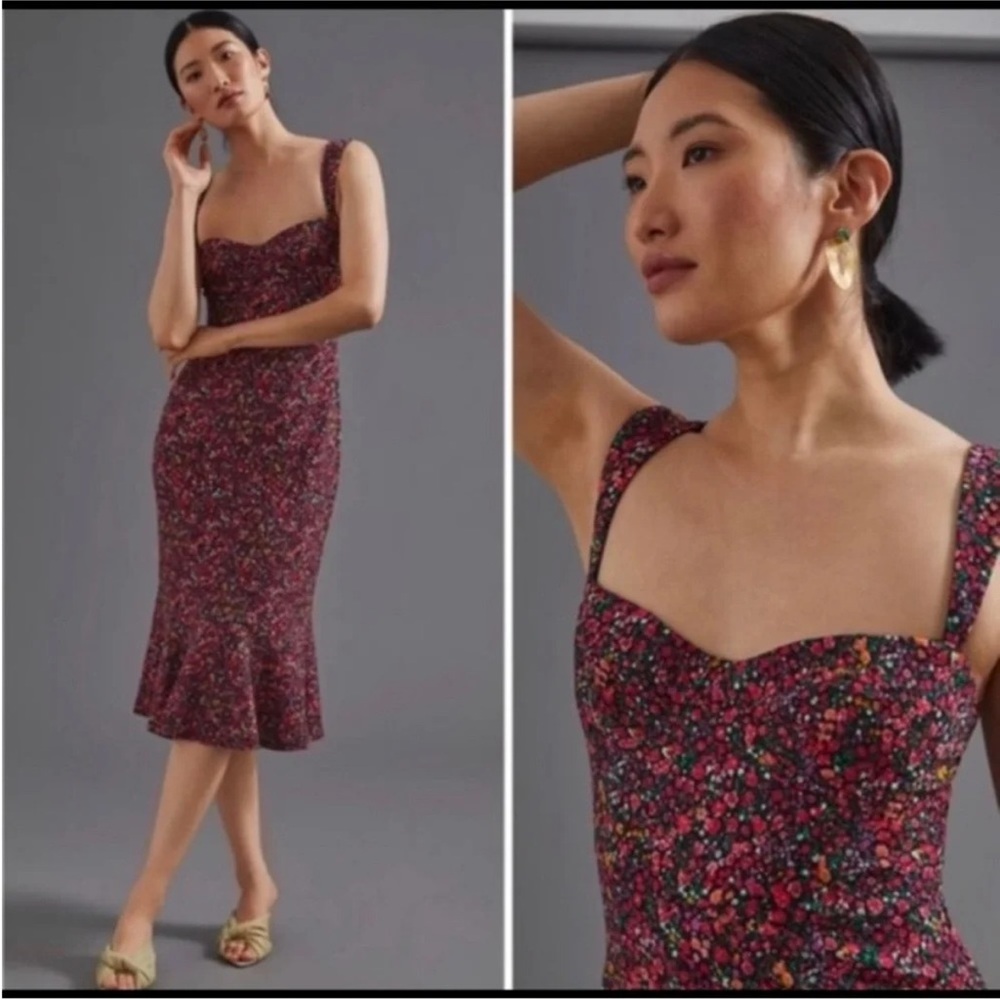 Hutch for Anthropologie Floral Sweetheart Midi Dress Size M